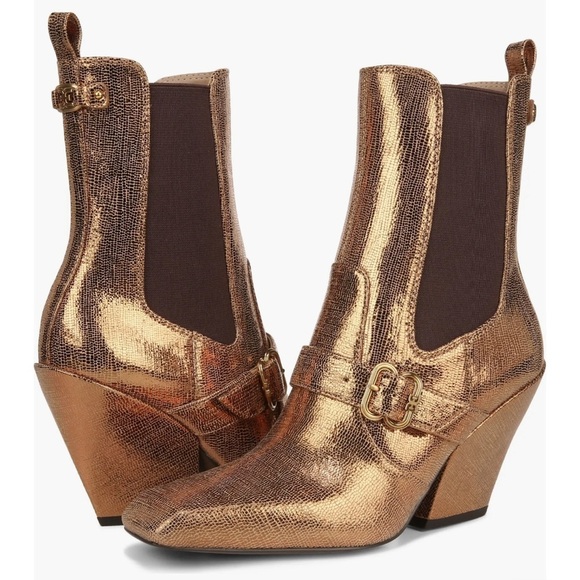 NEW! Sam Edelman SUZETTE BUCKLE WESTERN BOOTIE DEEP GOLD LEATHER - Picture 1 of 11